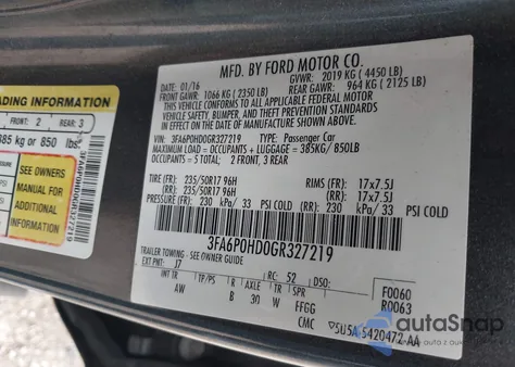 2016 Ford Fusion Se from USA, damaged, VIN 3FA6P0HD0GR327219